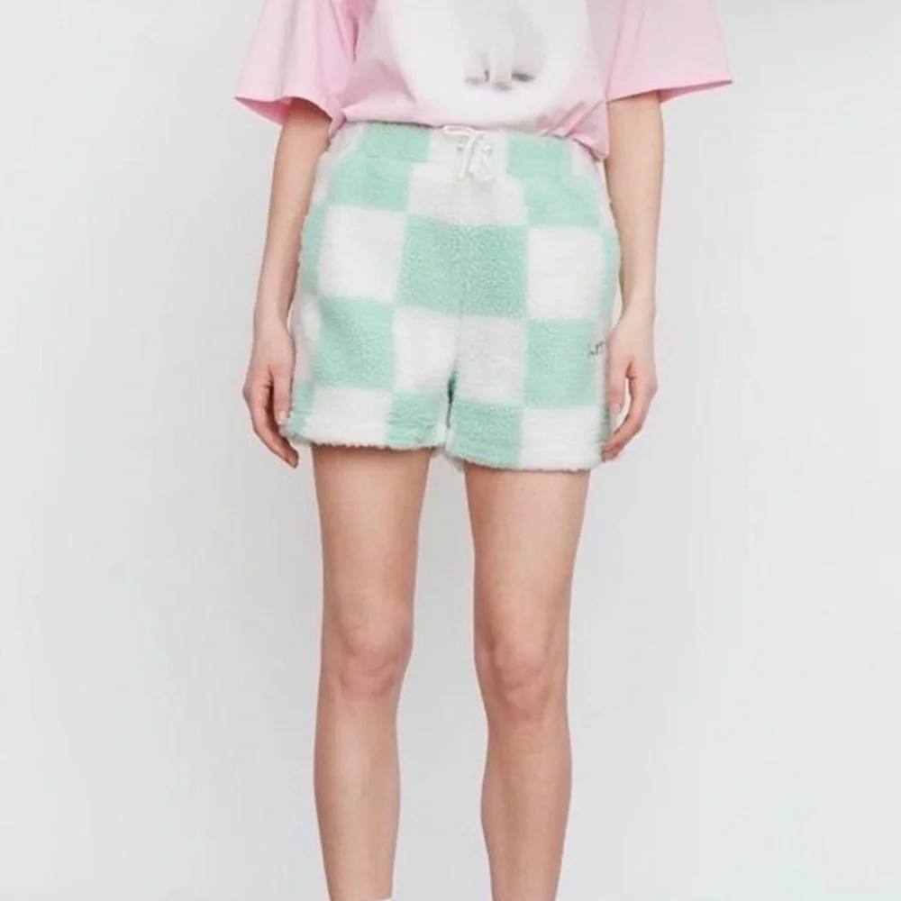 Lazy Oaf Limited Edition Pistachio Checkerboard Fleece Shorts